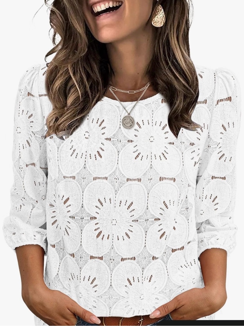 White Floral Crochet Lace Women's Top